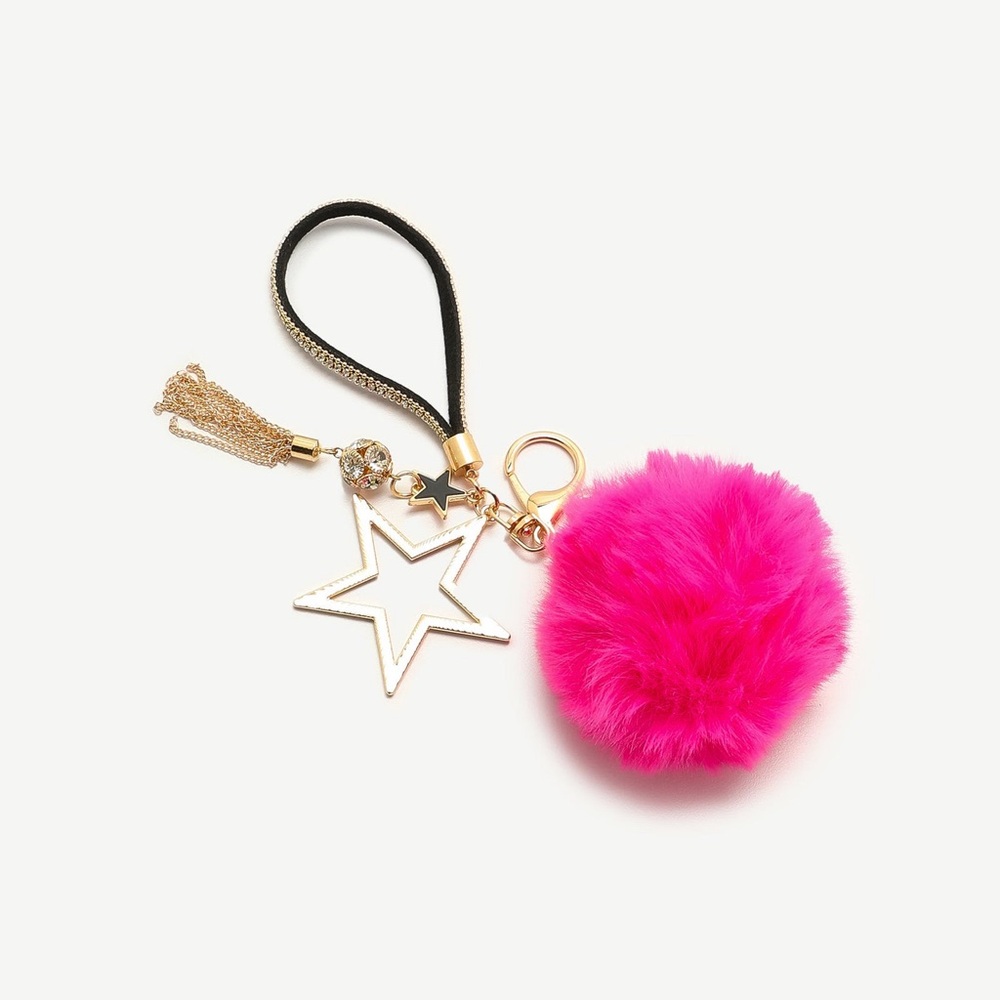 Ardene Pink Pom Pom Star Charm Keychain
